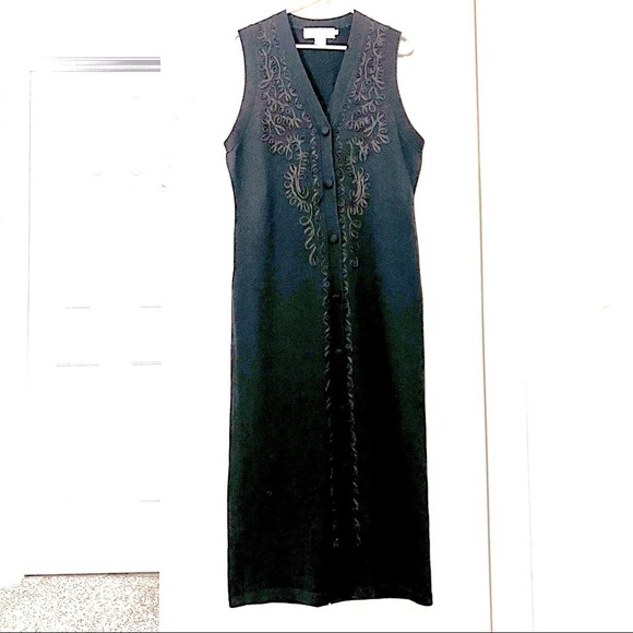 Vintage ALL WEEK LONG Wool 80’ longline black lace button down maxi dress S - Picture 1 of 8